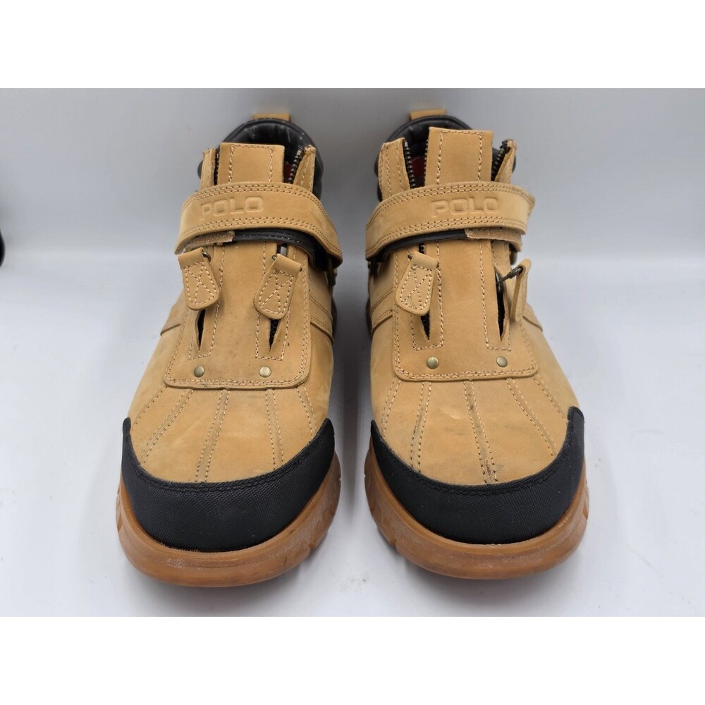 Polo Ralph Lauren Conquest II Mens Tan Leather Dual Zip Duck Boots Sz 14 D 0862